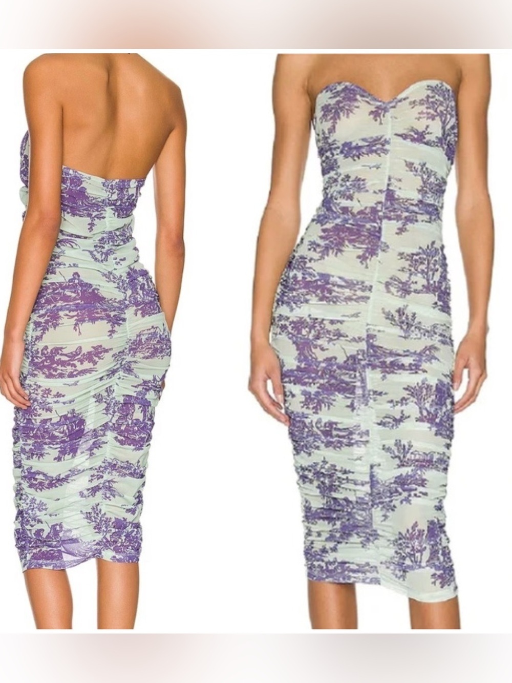 NWT Miaou Renzo Strapless Purple Print Midi Dress (122)